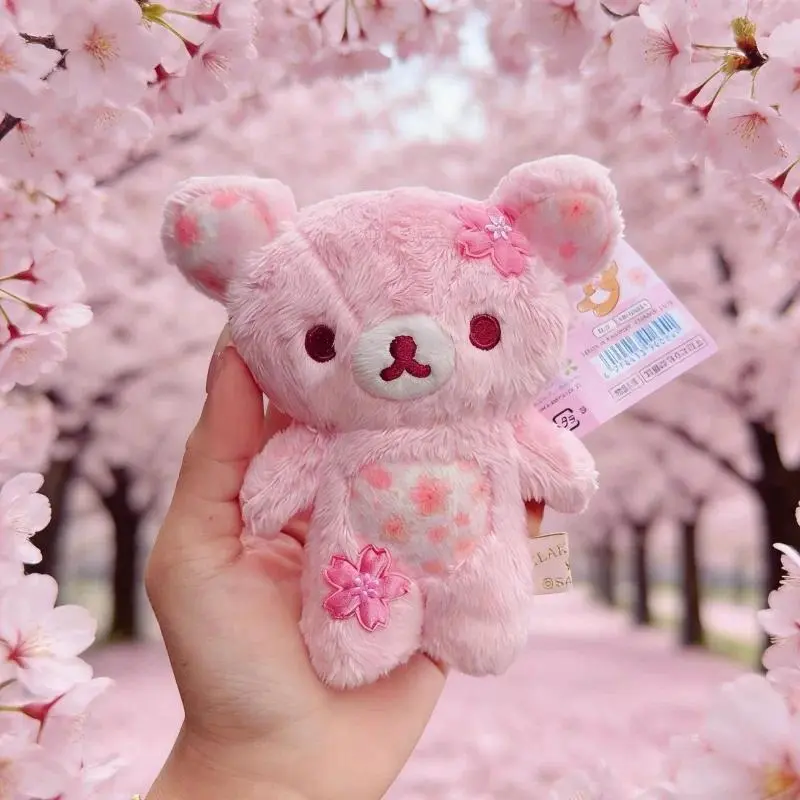 Anniversary Cherry Blossom Flower Lazy Bear Rilakkuma Soft Plush Toy Keychain Sakura Peach Pink Bear Stuffed Animals doll Charm