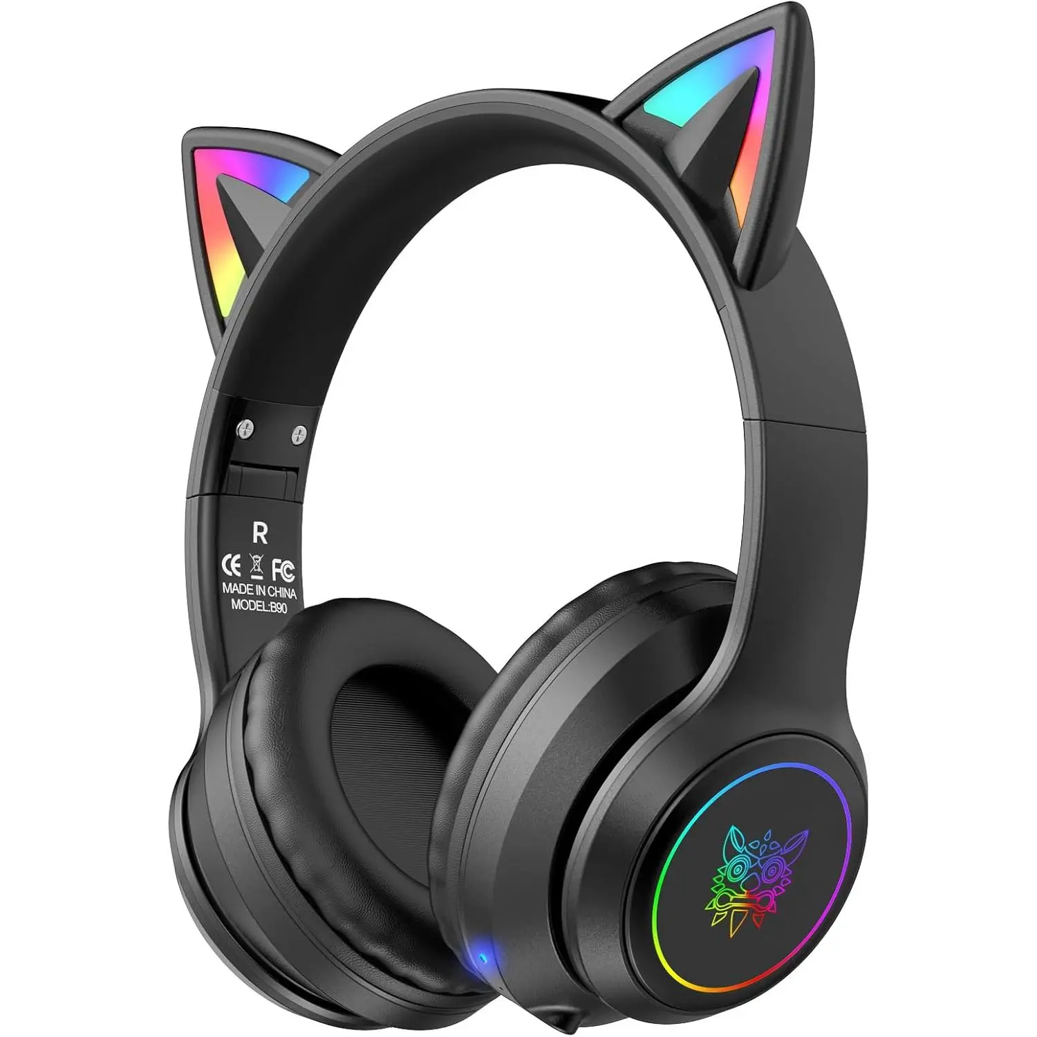Cat Ear Bluetooth Headphones for & Adults, 55H Play Time, Wireless Foldable & Wired Multi-Function LED Light Up Over Ear Headphones with Mic and Volume Control for iPhone/iPad/Laptop/PC