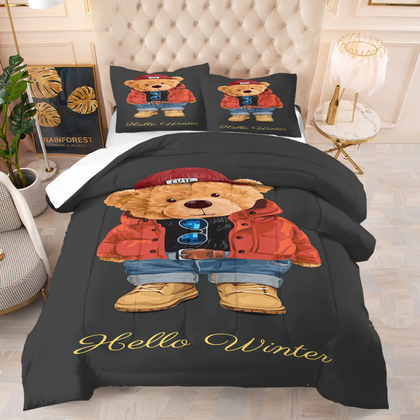 Little Bear Pattern Comforter Set, Soft And Comfortable Bedding Set, Includes 1 Comforter And 1 Or 2 Pillowcases Without Pillow Core, Suitable For Bedroom, Dormitory, And Room Decorations For Adolescents And Adults