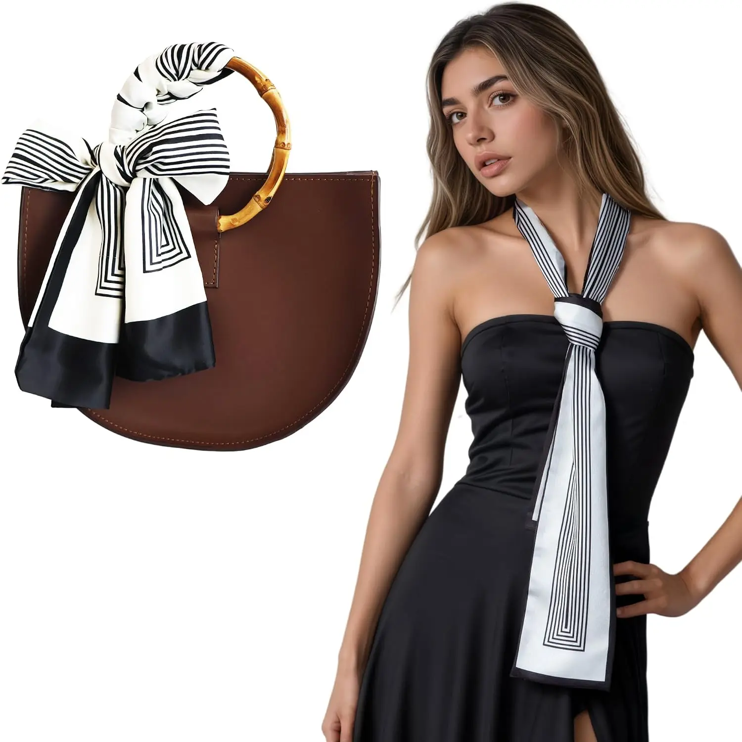 Silk-Like Skinny Scarf for Bag Purse Handbag, Hair Scarf Headband for Women | Hair ribbon and long thin scarf that ties onto luggage, hats and bag handle, doubling as a  tie or purse accessories