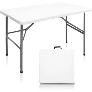 4ft Heavy Duty Portable Folding Plastic Square Card Table with Handle for Indoor Outdoor Dining Picnic Party Camping