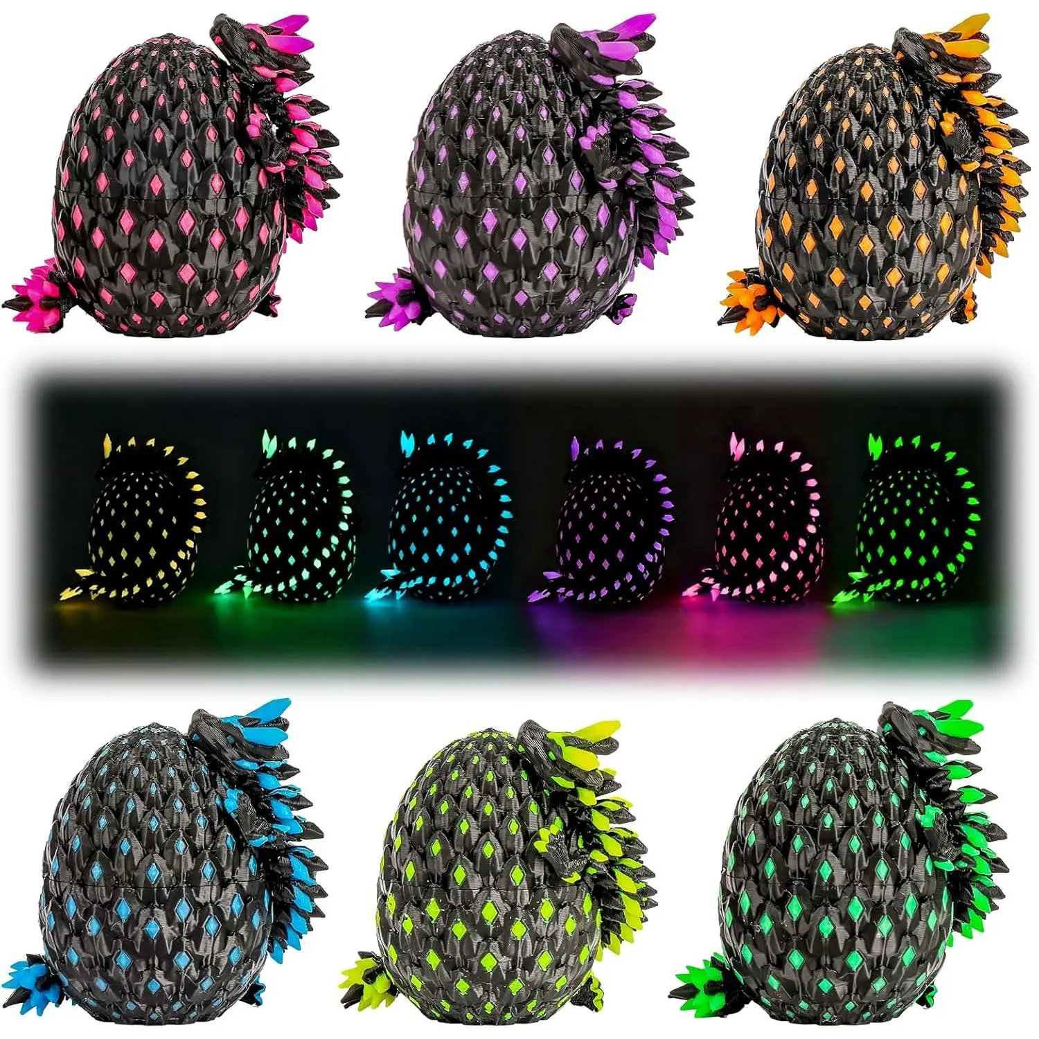 6 PCS Dragon Glow in The Dark with Matching Egg - UV Reactive Dragon Egg Set, Dragon Eggs with Dragon Inside, Dragon Fidget Toysfidget toys