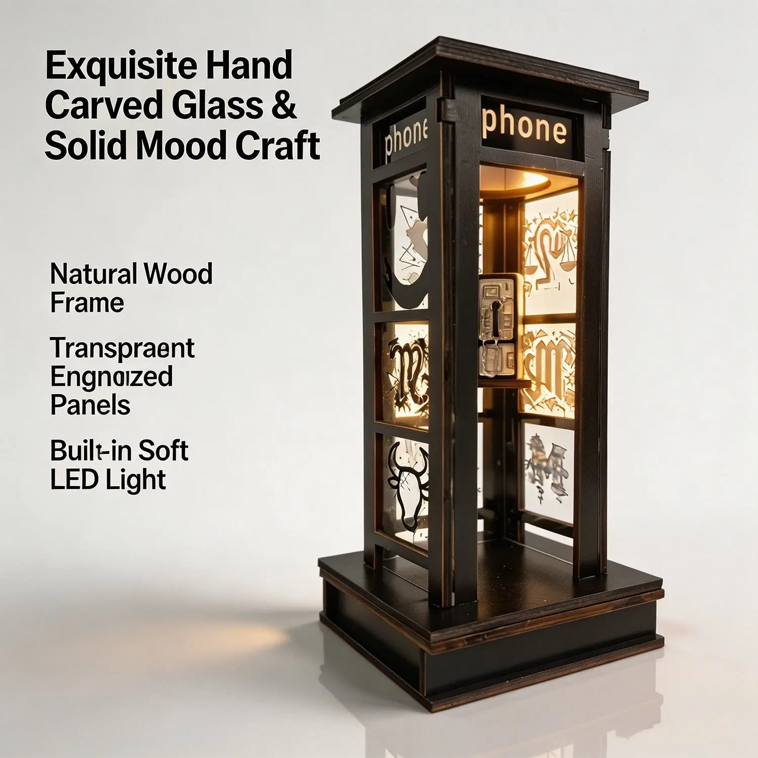 British Vintage Phone Booth Shape LED Decorative Lamp, Creative Bedroom Night Light, Home Desktop Ornament, Christmas Festival Decoration