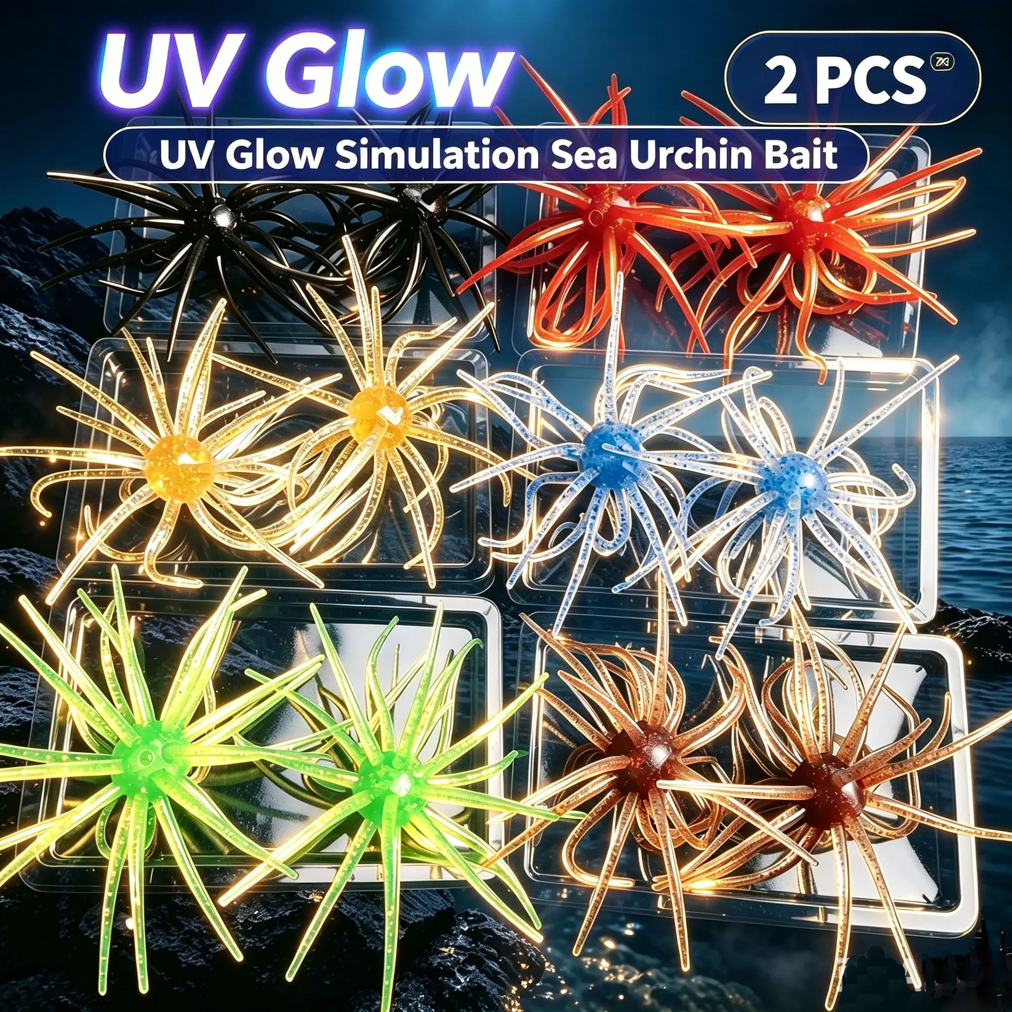 2-Pack UV Realistic Sea Urchin Soft Bait, 6 Colors Available, 11cm/4.33in, 9g/0.3oz, Large Size Soft Bait, Fake Fishing Lure