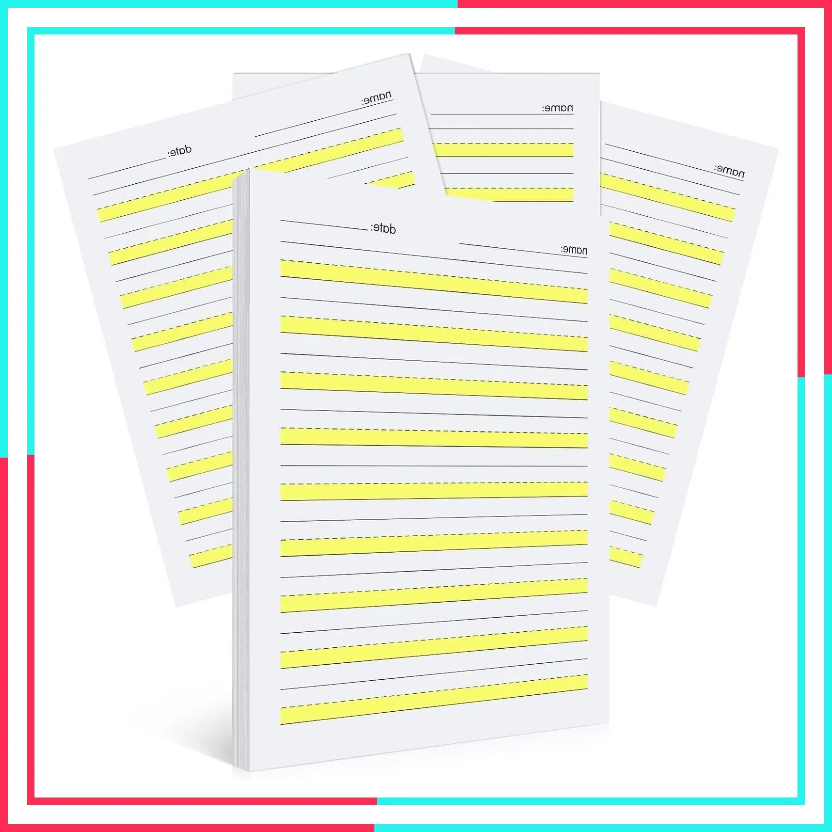 200 Sheets Beginner Writing Paper Level 1 with Highlighted Lines, 11 x 8.5 Inch Lined Handwriting Practice Paper for Kids, Yellow Highlighted Sheets for Proper Letter Positioning