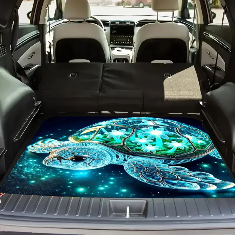 Multicolored Sea Turtle Print Polyester Trunk Mat for Cars • Soft, Durable, Non-Slip • Machine Washable Rear Cargo Mat for SUVs and Cars • Easy to Clean Interior Mat • Stylish Iridescent Design to Keep the Interior Tidy and Clean • Car Mats