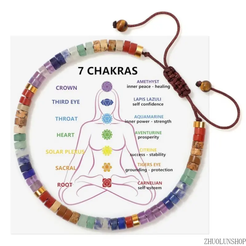 7 Chakra Natural Stone Beaded Bracelet for Women, Adjustable Simple Braided Healing Energy Crystal Bracelet, Colorful Spiritual Inspirational Jewelry, Ideal Birthday Holiday Gift for Her
