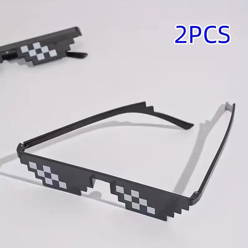 2pcs Festival Party Props, Party Accessory, Mosaic Funny Party Glasses, Pixel Glasses for Graduation, Wedding, Singles Party Decoration
