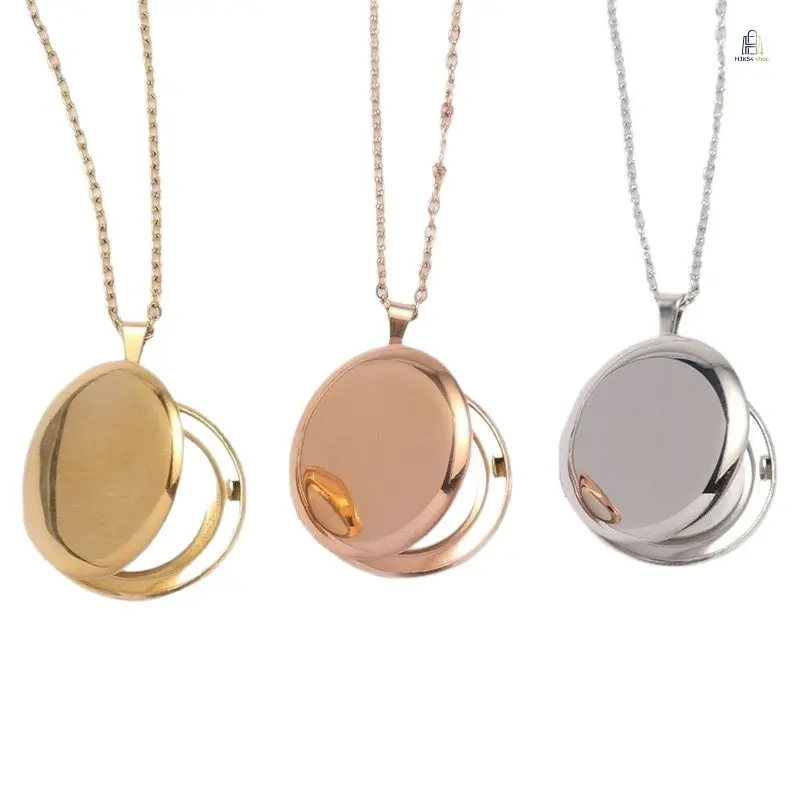 Locket Necklace Round Photo Pendant Polished Stainless Steel Openable Picture Keepsake Minimal Geometric Memory Jewelry Gift For Women Daily Wear