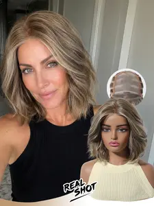 Mechanical Fiber Mono Breathable Net Cap Short Bob Wig, Invisible Lace Front, Natural Micro-Waved Shoulder-Length, European Style Daily Use, Synthetic Bob Wigs