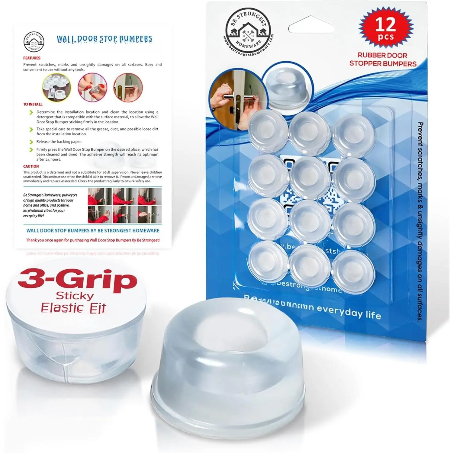 Rubr Door Bumper - Small Size Rubr Bumpers - Clear Door Stoppers for Wall - Wall Protector Clear Rubr Door Stop 12 in Pack-  Bumpers for Wall- Stick  Wall Protector for Walls Heavy Use