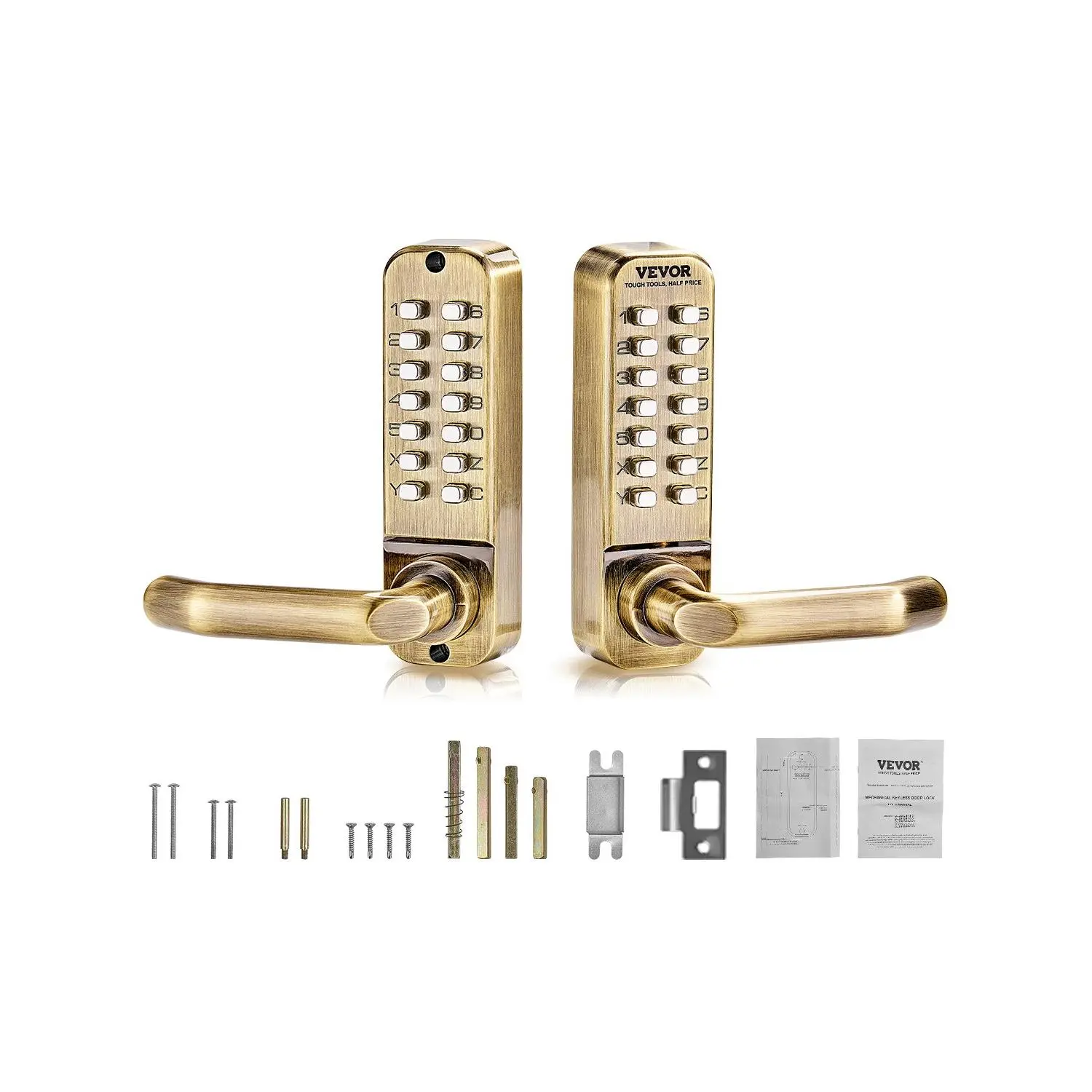 【DealsForYouDays】VEVOR Mechanical Keyless Entry Door Lock, 14 Key Mechanical Door Lock, Mechanical Keypad Door Lock with Handle, Double-Sided Stainless Steel Waterproof Keyless Gate Lock, for Home Office Fence Garage