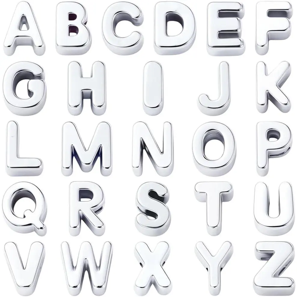 26 count Large Hole Letter Shape Bead Large Alphabet Beads  A-Z Capital Letters Initial Charms Loose Spacers for  Making Bracelets Key Chains Shoelaces Lanyard Crafts Party Decor