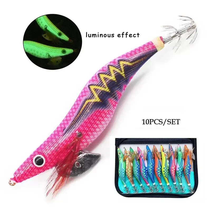 Squid Jigs Saltwater Fishing Lures, Glow in the Dark Shrimp Baits, Luminous Jig Hooks, Artificial Prawn Cuttlefish Sleeve, Octopus Baits