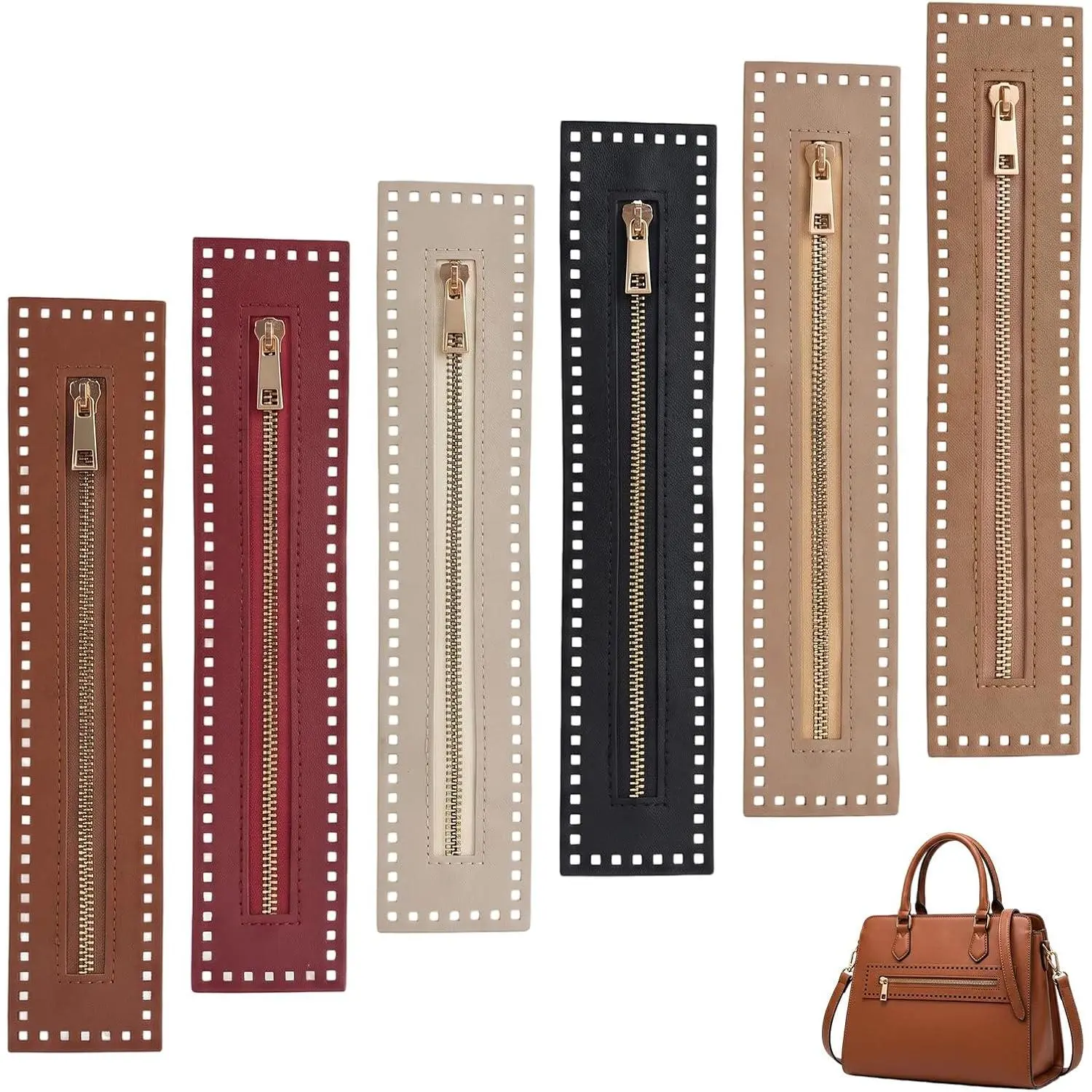 6 count PU Leather Zippers, Crochet Zipper with Holes Leather Sewing Zippers 10.6 Inch Sewing Zipper 6 Color for DIY Crochet Purse Sewings Jeans Handicraft Accessories