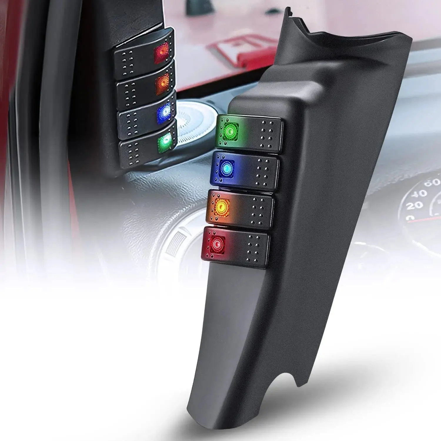 Nilight A-Pillar 4 ON/OFF Rocker Switches with Kill & Battery Functions for Jeep Wrangler JK 2011-2018, Kill Switch Battery Switches