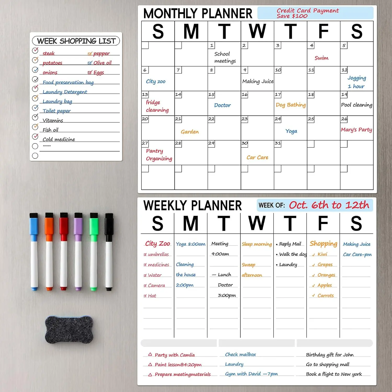 3 Pack Dry Erase  Calendar for Refrigerator - Monthly & Weekly & Daily Planner  Whiteboard for Fridge Wall - Shopping, Meal/Menu, , Family Schedule Planning Board (10HB-RIZH3)