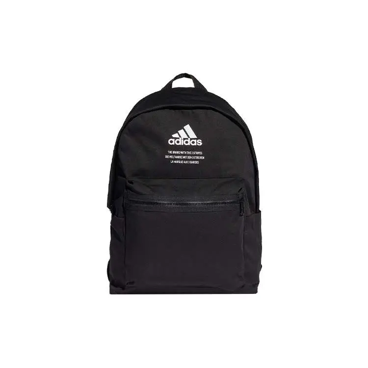 Adidas Sporty Travel Backpack for Men and Women – Large-Capacity Logo Zippered Bag in Black, Made from Recycled Polyester Twill