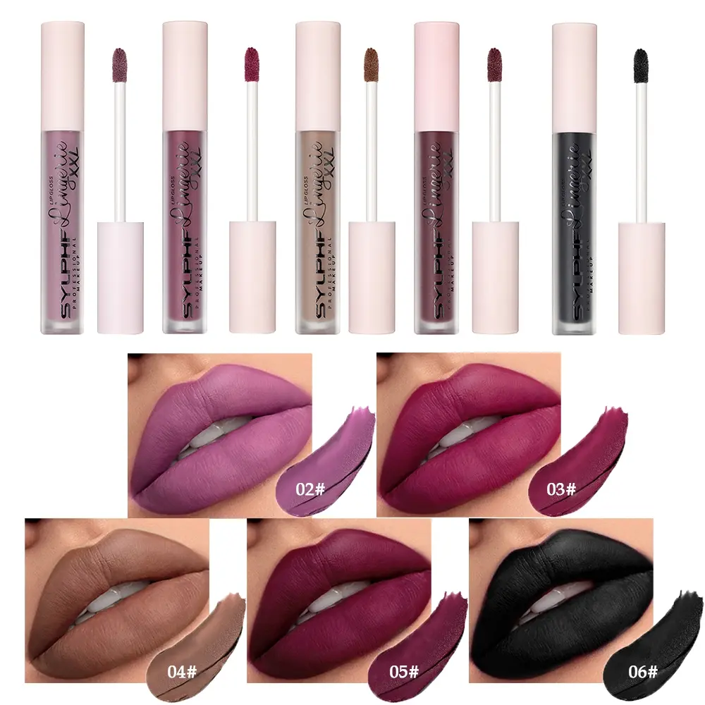 Matte Liquid Lip Gloss, Velvety Non-Sticky Lipstick, High Pigment Long Lasting Matte Lip Makeup, Lightweight Silky Lip Tint, 6 Shades Nude Dark Gothic Lip Colors, Individual Lipsticks
