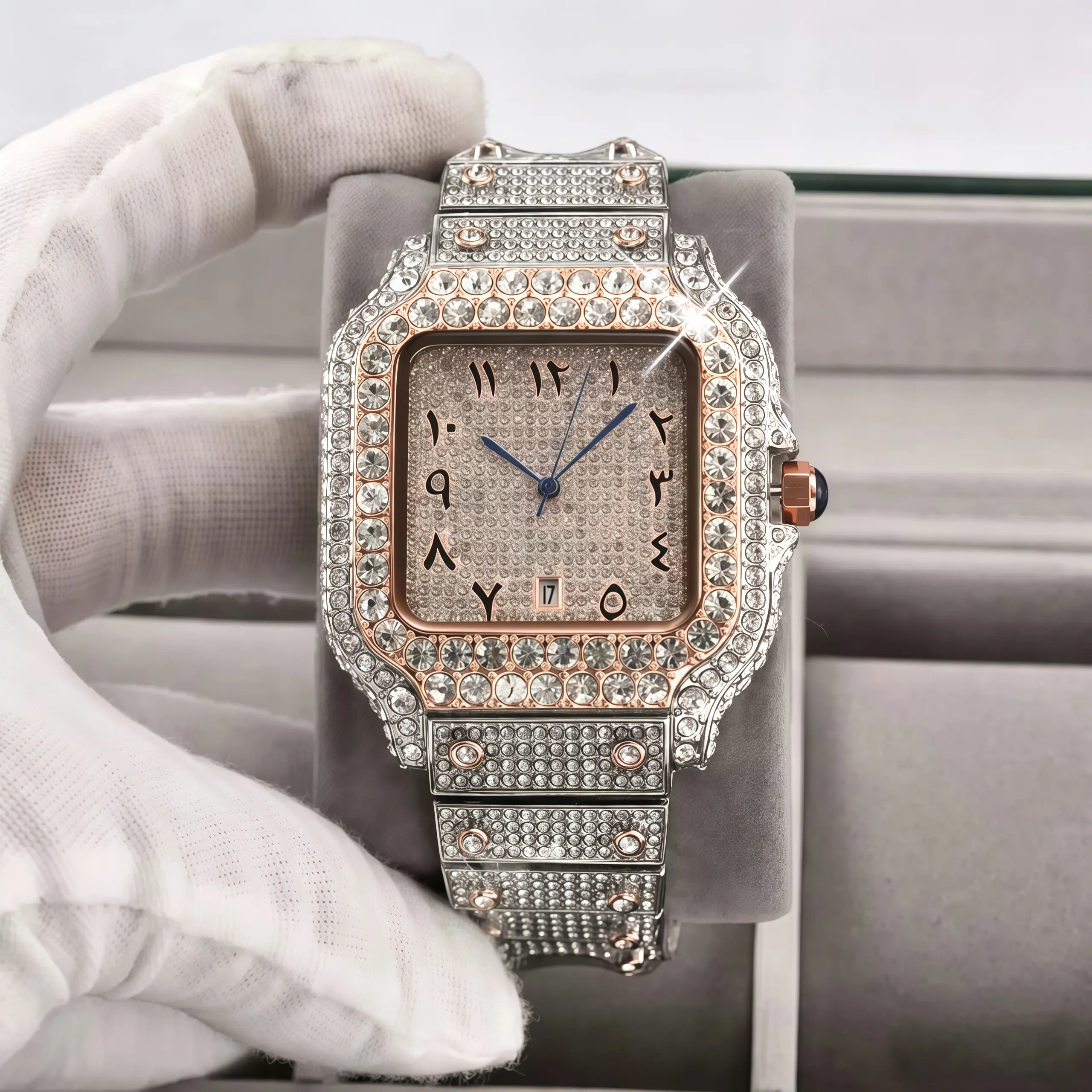 Men's Full Diamond Square Watch - Elegant Luxe Diamond Accent Mechanical Timepiece, Ideal for Business Events & Parties, Diamond Accent Mechanical Watches