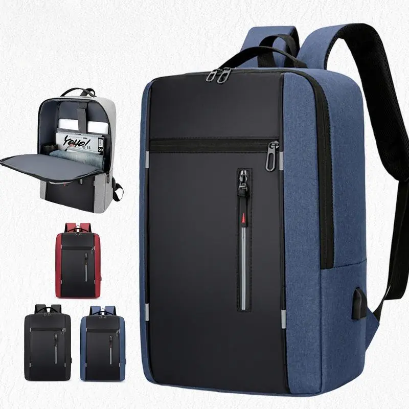 Men's Plain Minimalist Professional Laptop Backpack with Zipper, USB Charging Port, 15.6in Notebook Fit, Padded Adjustable Straps, Breathable Back, Large Capacity Daypack for Work Commute, Work Accessories, Travel Stuff