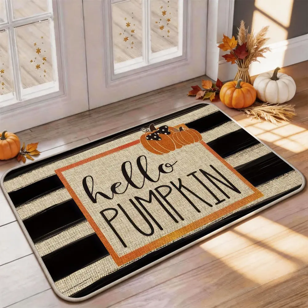 Thanksgiving Door Mat, Pumpkin Maple leaves Pattern, Non-Slip Low Profile, Kitchen Floor Mat, Party Decor, Home Decoration, Decorative Rug, front door indoor and outdoor fall rug mat Carpet Boho Style Rug, Mats for Front Door
