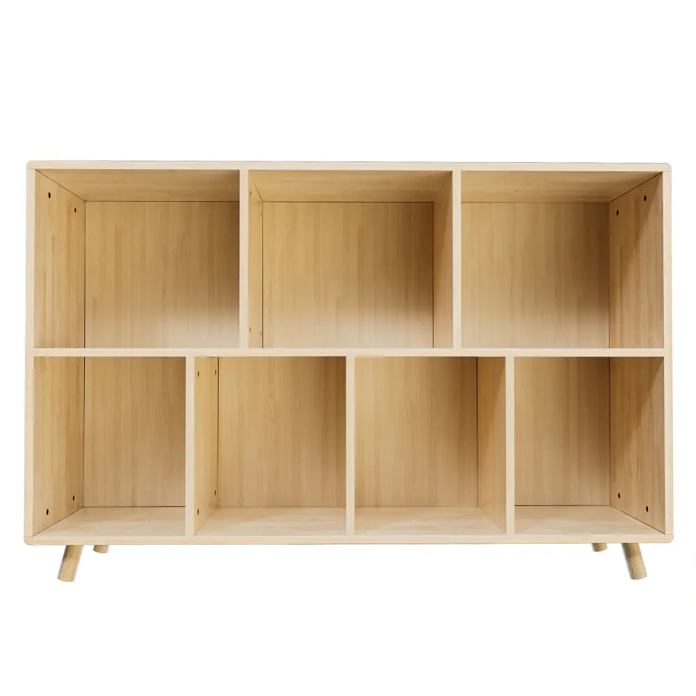 Littleox Wooden Bookshelf,  2-Tier Bookcase, 7 Cube Storage Organizer, Open Book Shelf with Legs for Home Office, Living Room, Study