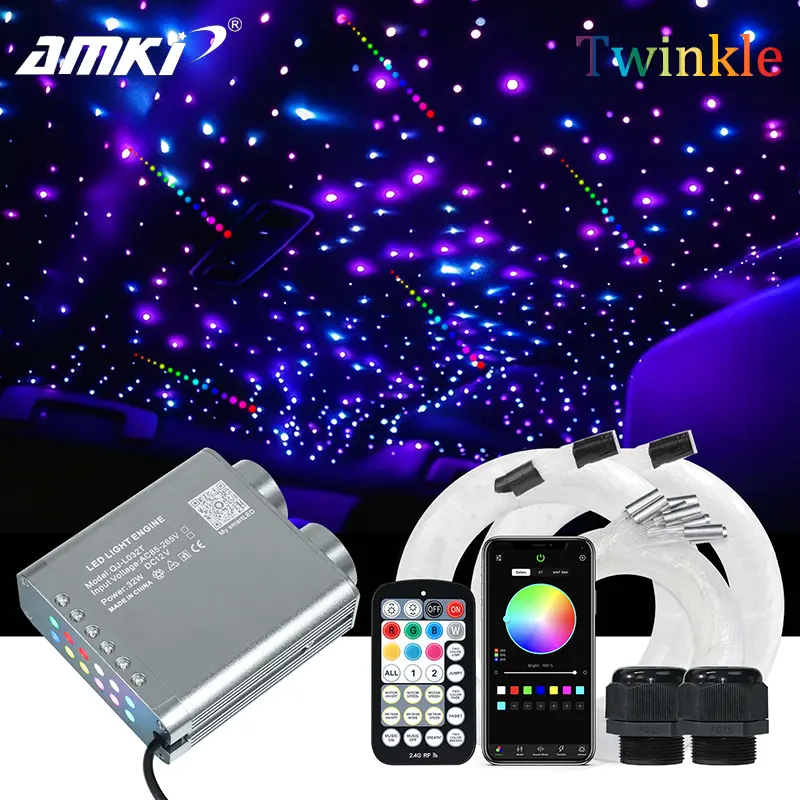 32W Double Dual 2 in 1 Starlight Headliner Kit with Shooting Star for Car Roof RGBW Via Music Romantic Fiber Optic Light