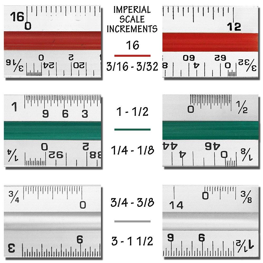 1 Triangular Architect Scale Ruler (Professional Grade Solid ) Color Coded 12 Inch Architectural Scale (Imperial Measurements) - Ideal for Architects, Engineers, Draftsman and Students
