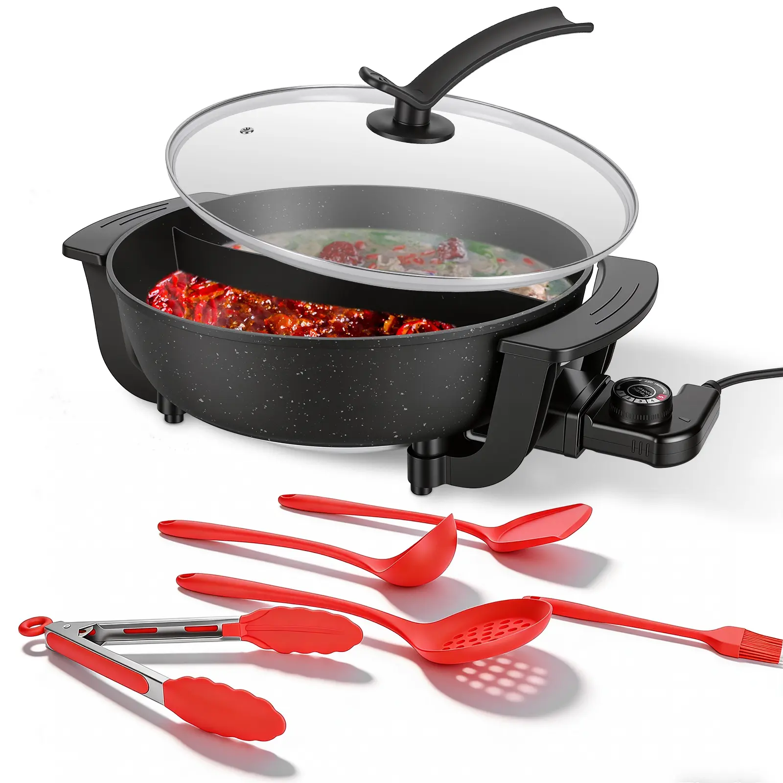 6L Electric Hot Pot with Divider 1100W Dual-Flavor Pot Shabu ShabuPot Non-Stick with 5-Temp Control for Shabu Shabu FonduePerfect for Family Gatherings & Parties,Sports & Outdoors