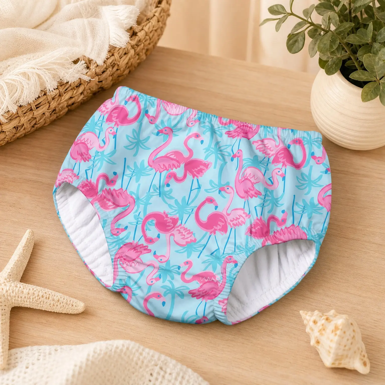 Baby Girls Reusable Pull-Up Toddler Swim Diaper, Aqua Palm Flamingos, 18-24 Months USGift