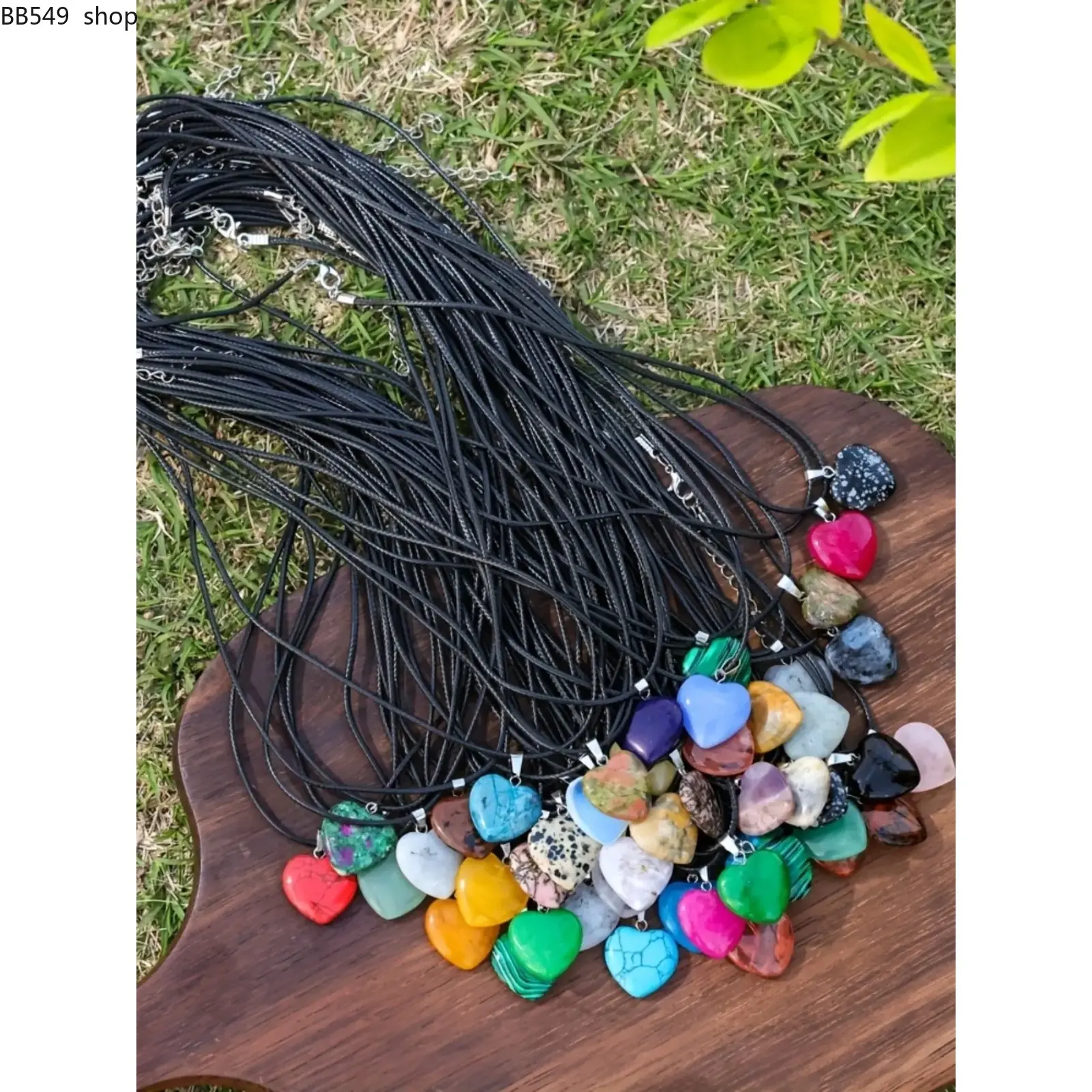 15-Piece Natural Stone Heart Pendant Set, Random Colors, Adjustable Leather Necklace Strap, Ideal for DIY Jewelry Making, Love Heart Necklace, Heart Shaped Necklace, Random Necklaces, Birthday Gift Jewelry