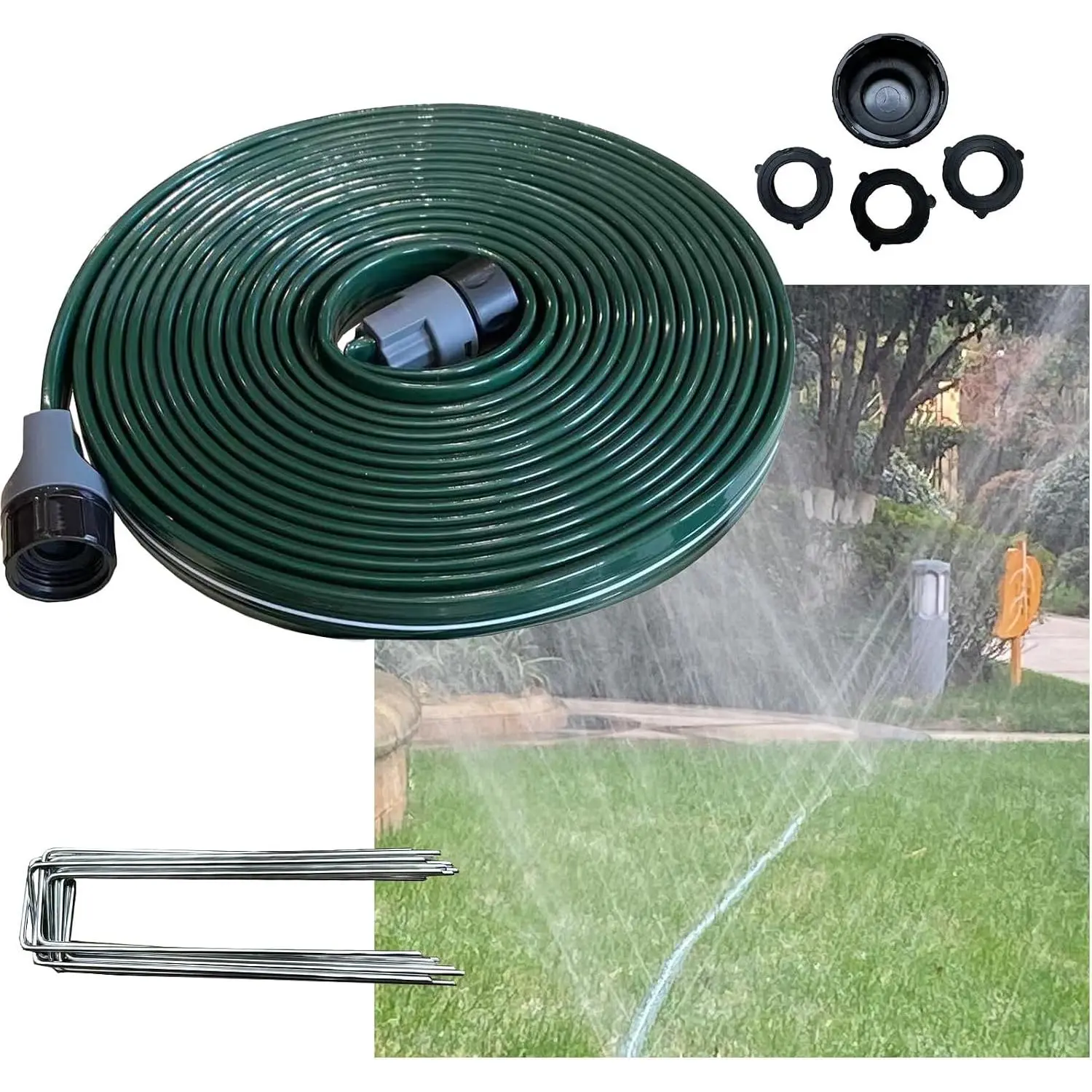2026 Sprinkler Hose & Soaker Hose for Yard - 25 FT Reinforced Flat Garden Hose with Holes, Heavy Duty No-Kink Lawn Irrigation Hose (Includes Stakes, High  )