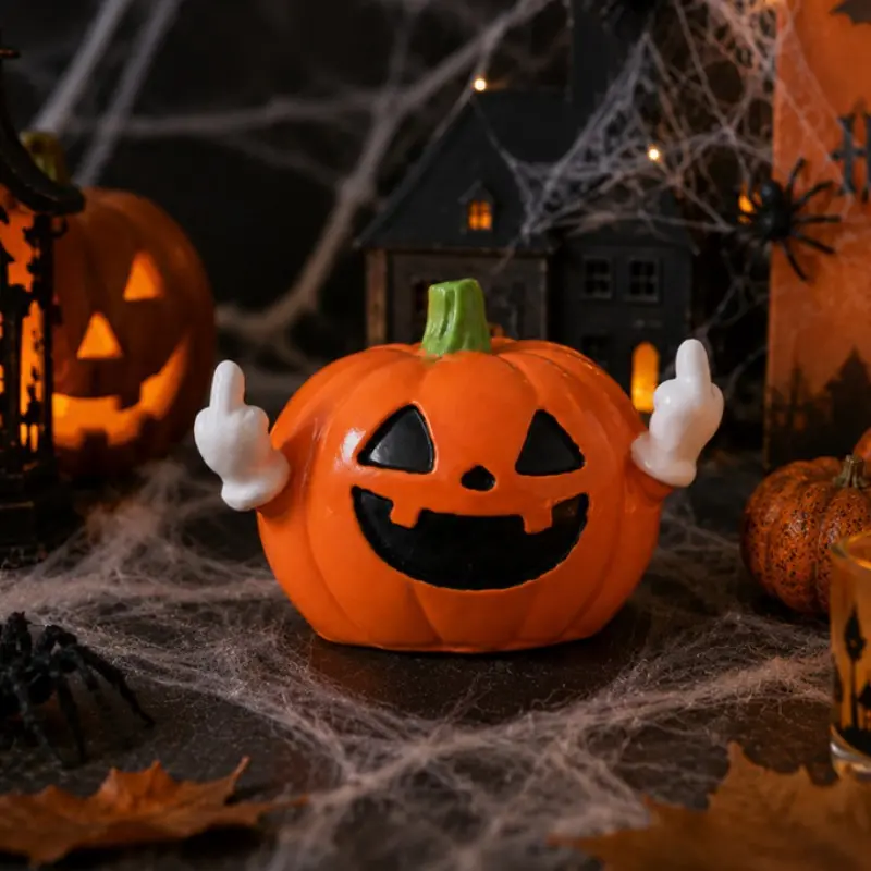 Halloween Pumpkin Decoration, Funny Resin Ornament, Fun Ghost Festival Party Decor, Vertical Centerpiece, Novelty Halloween Accessory