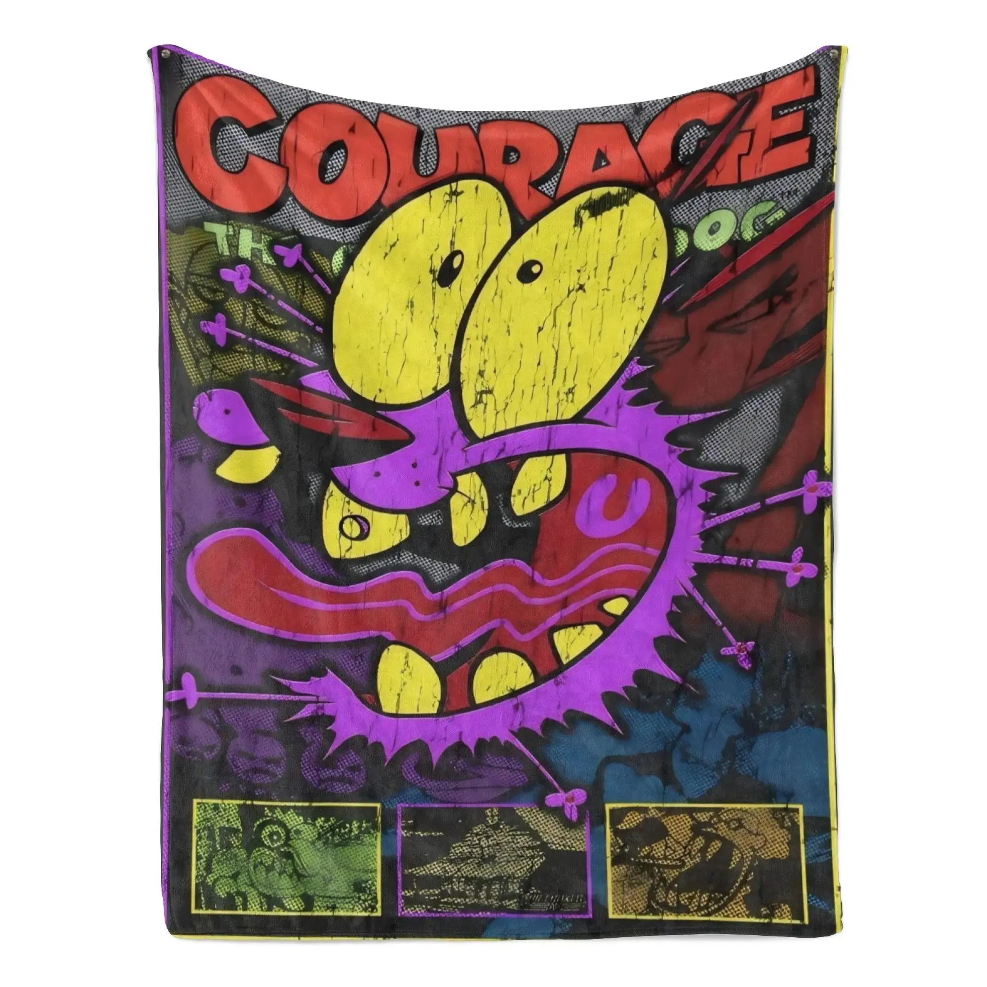 Retro Courage The Cowardly Dog Pop Art Flannel Fleece Throw Blanket - Kids' Bedding Accessory, Soft Cozy Lightweight Plush Decor for Couch, 90s Cartoon Fan Christmas/Birthday Gift