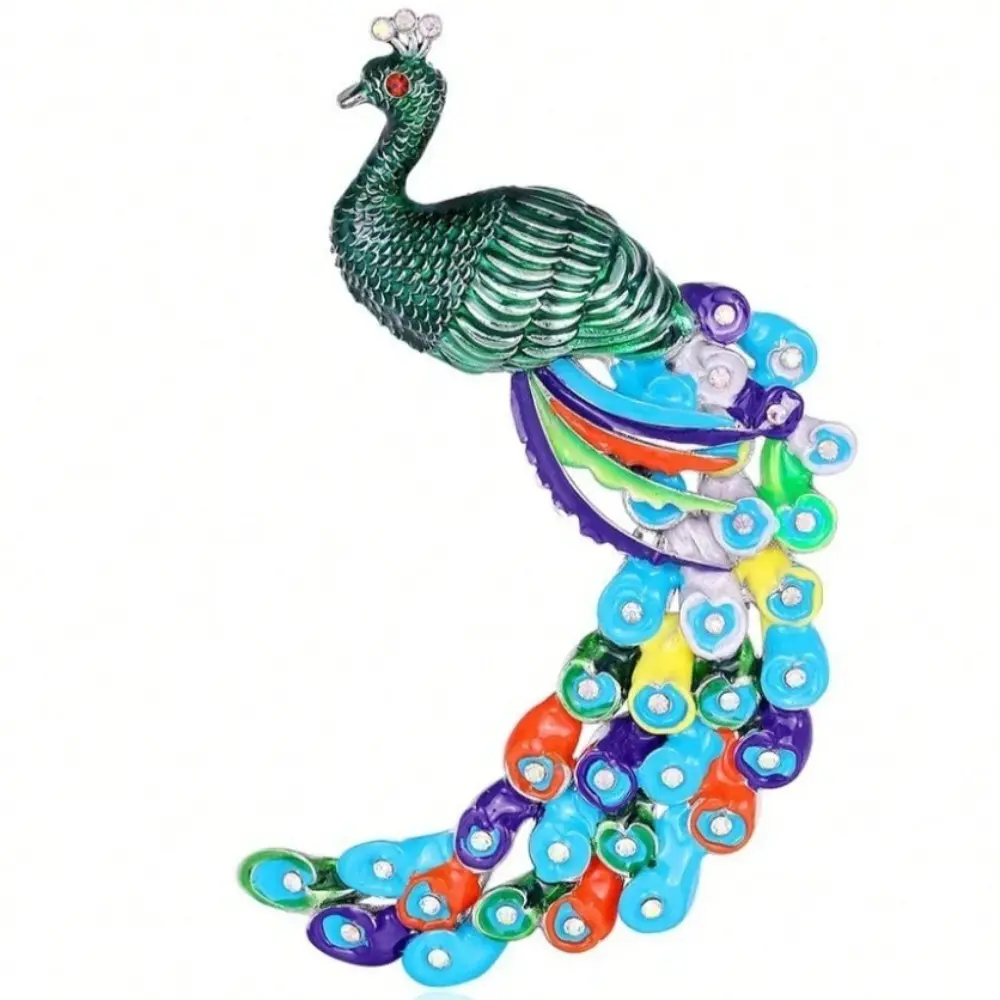 Unisex New Creative Colorful Peacock Enamel Brooch Big Size Fashion Painting Animal Vintage Pins