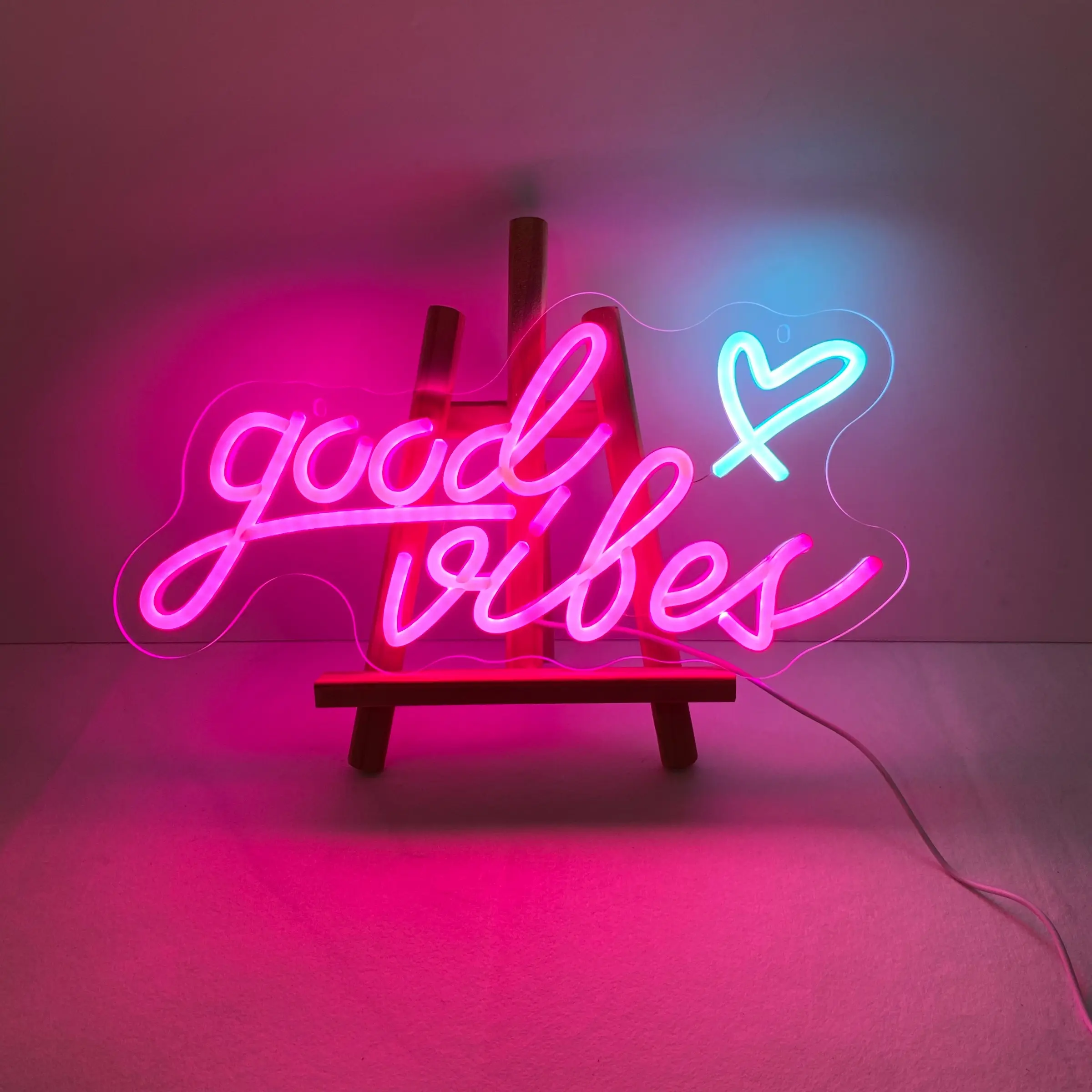 Good Vibes Neon Sign, PINK Handmade DIY Placement Good vibes Led Neon Light Sign Decorative Light for Wall Decor, Bedroom Home Man Cave Birthday Party Gift Barlow