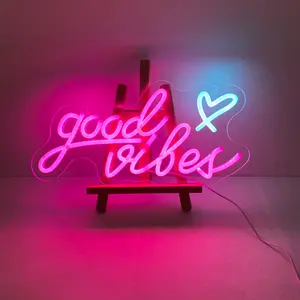 Good Vibes Neon Sign, PINK Handmade DIY Placement Good vibes Led Neon Light Sign Decorative Light for Wall Decor, Bedroom Home Man Cave Birthday Party Gift Barlow
