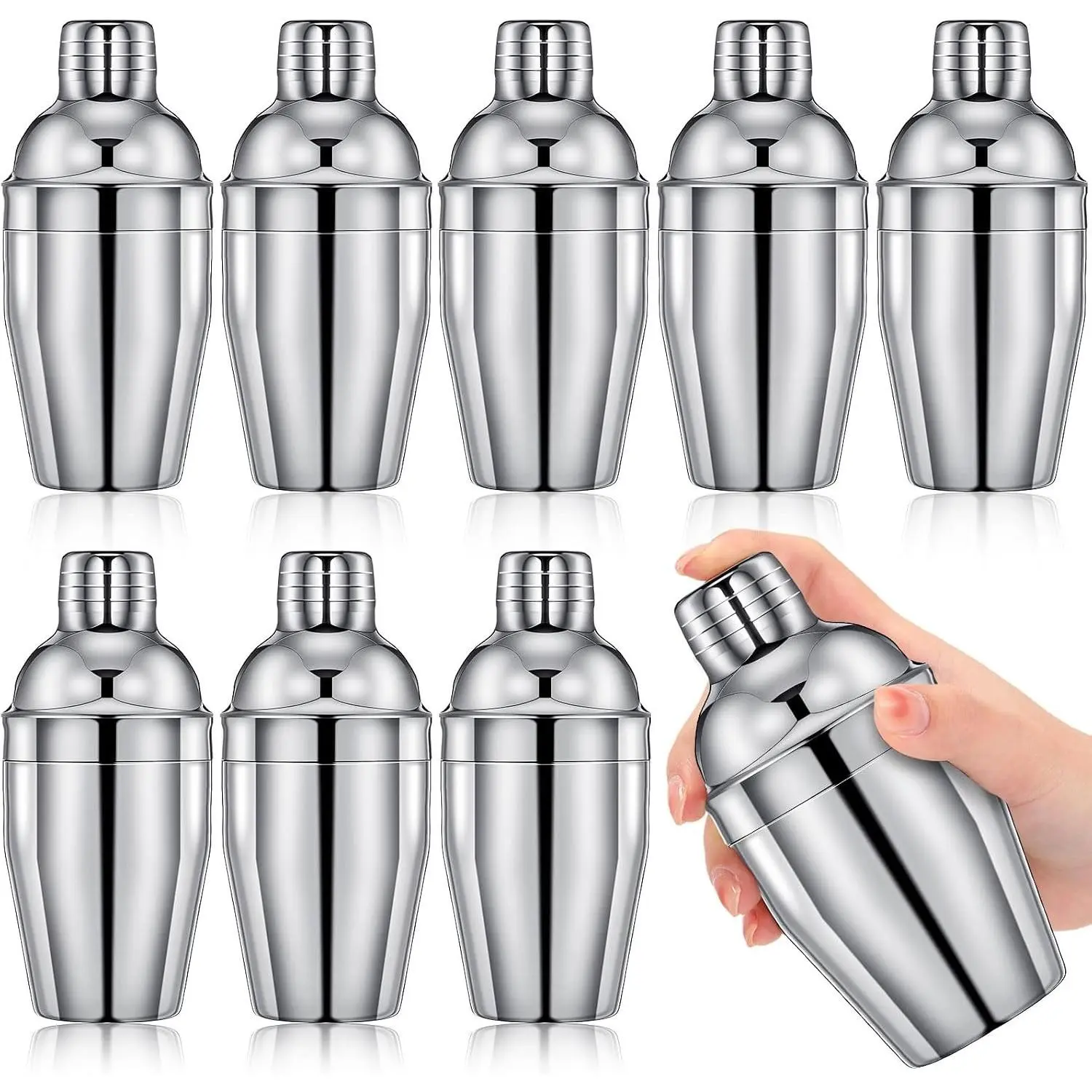 9 Pcs Bar Cocktail Shaker Professional Stainless Steel Martini Drink Mixer Built-in Strainer for Bartending No Leaks Boston Shaker for Bar Party Drink Tool(Silver,8 oz)