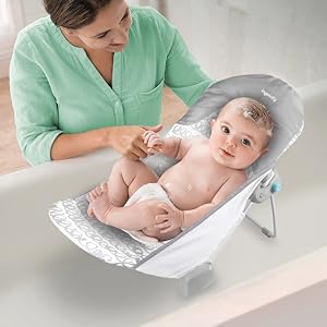 Foldaway 2-Position Baby Bath Seat, Adjustable Support for Sink or Bathtub, Ages 0-6 Months up to 20 Pounds, Machine-Washable Sling