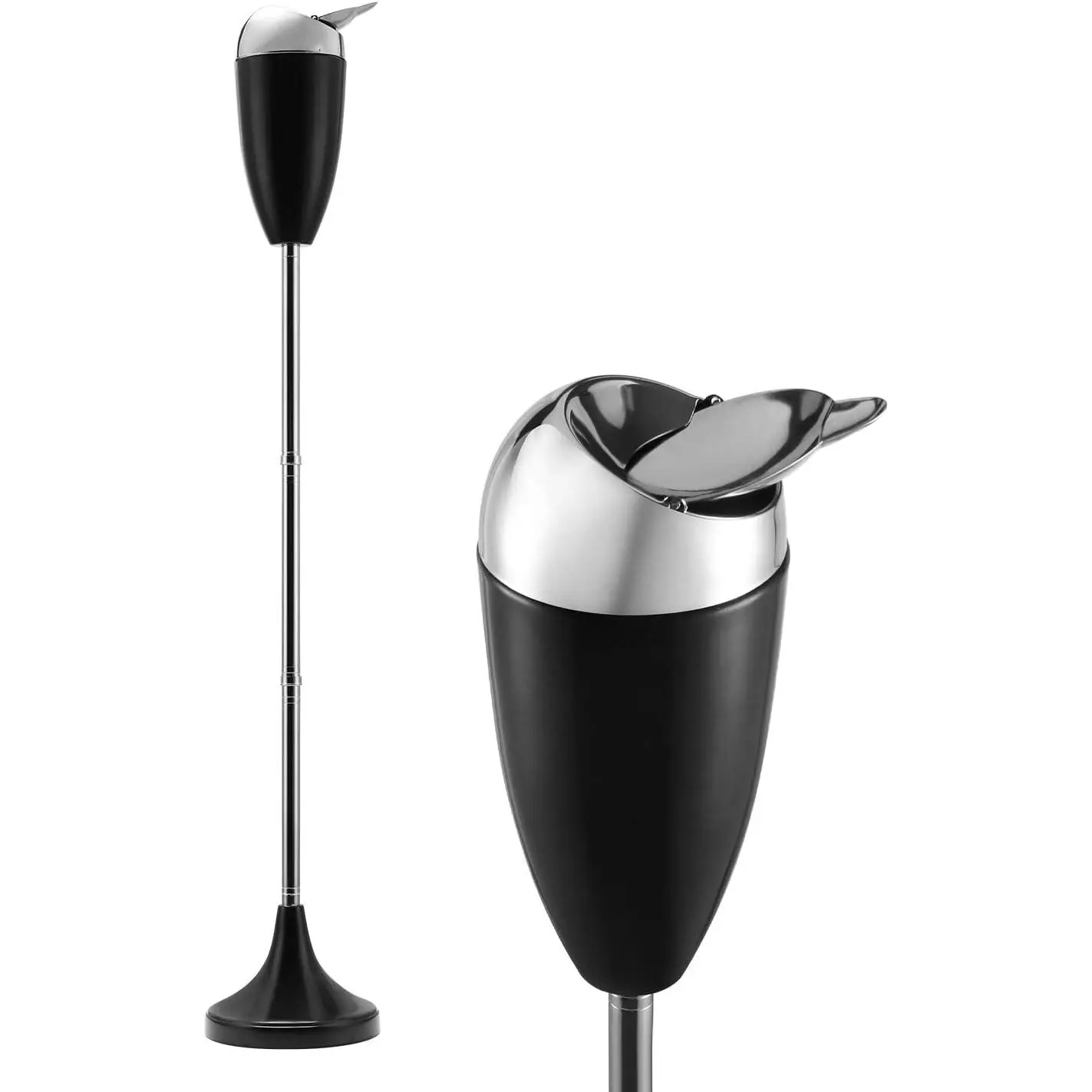 Adjustable Lid-Equipped Smokeless Windproof Tall Ashtray Stand, 20in/27.5in/35in Black Outdoor Cigarette Receptacle for Home Patio (Sports & Outdoor Camping Hiking Tent Accessory)