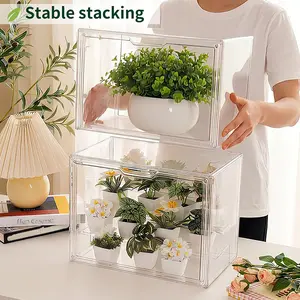 Indoor mini greenhouse, transparent and stackable design, equipped with magnetic waterproof door, multi-purpose storage box, suitable for small plants