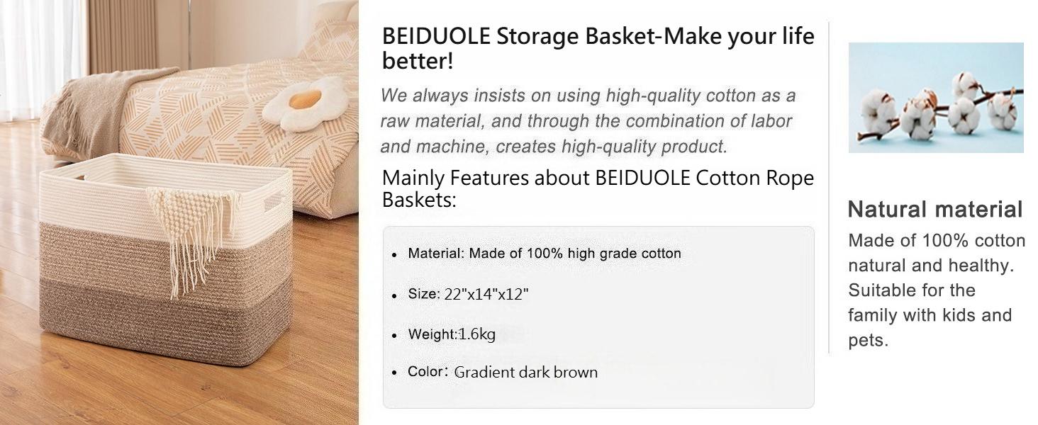 Extra Large Blanket Basket, Rectangle Woven Cotton Rope Storage Basket,Used for storing Dirty Clothes, Stuffed Animal Toy Storage for Living Room,Kids Room,25" x 17" x 16", decorative organizer box