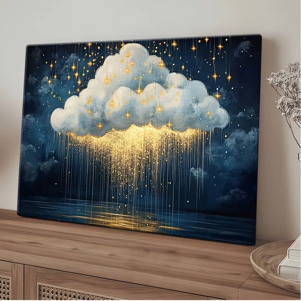 2D Flat, 1Pc Magic Gold Foil Glitter Raindrop Canvas Poster, with Framed Edge, Luxurious Shiny Decorative Art Style, Suitable for Living Room, Bedroom, Office - An Ideal Gift for Home Decor Enthusiasts
