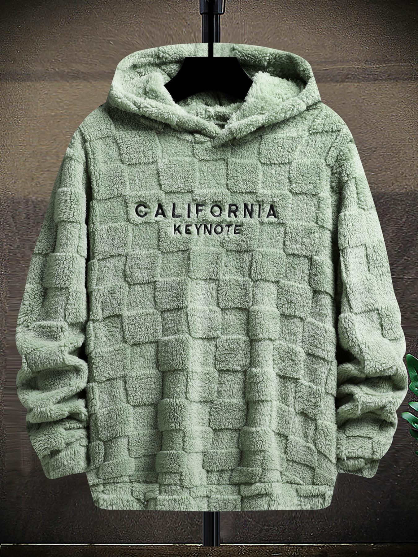 Men's California Keynote Embroidered Pullover Hoodie Fuzzy Warm Lining for Cold Days & Fall Relaxed Fit Drop Shoulder Design Machine Washable Cozy Interior Casual Fabric Christmas Embroidery Relaxed Fit Stretch Sweatshirts Textured