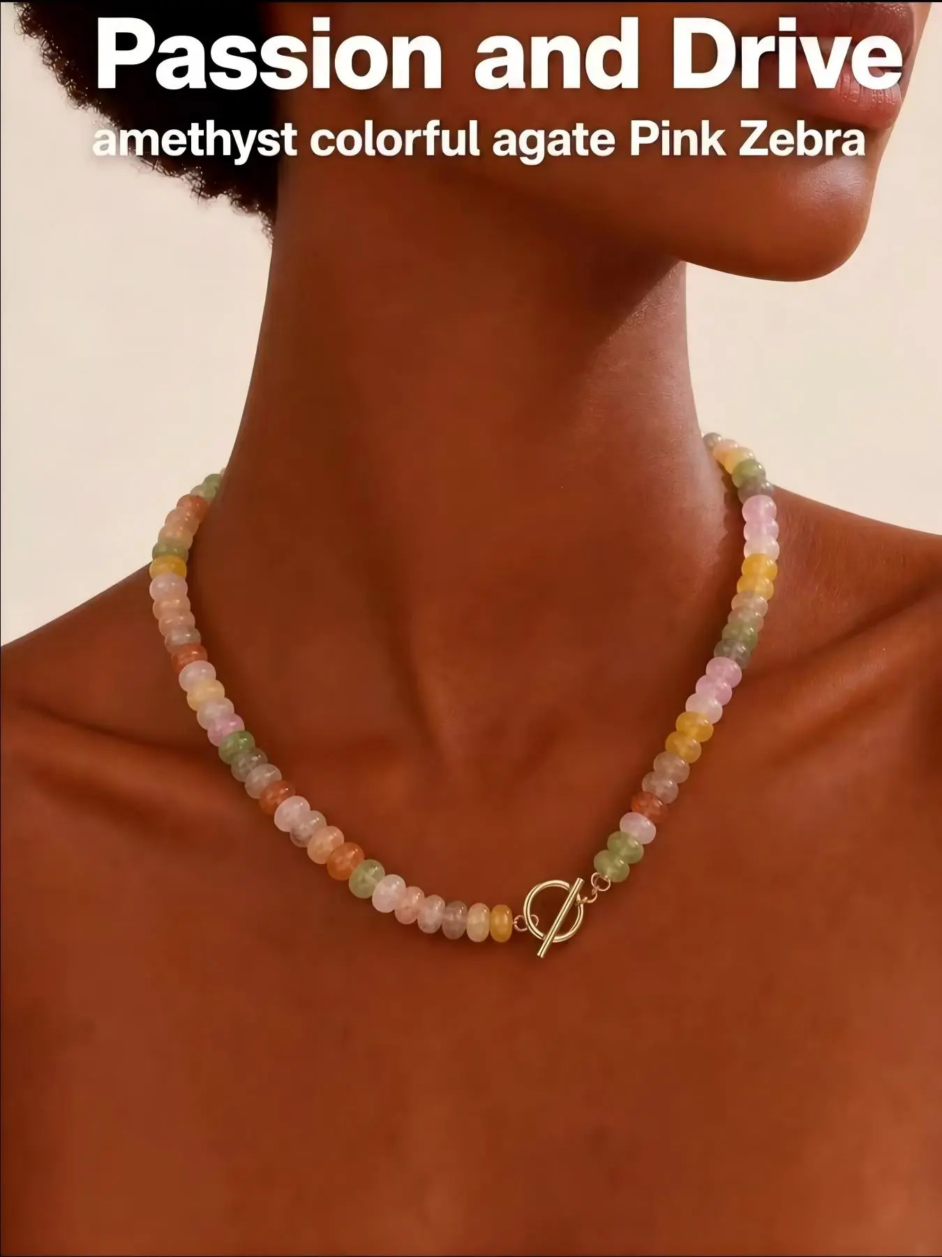 Dopamine Necklace for Women, Natural Amethyst, Multicolor Agate, Zebra Pattern, Bead Pendant, Crystal Pendants, Boho Style, All Seasons Jewelry Gift