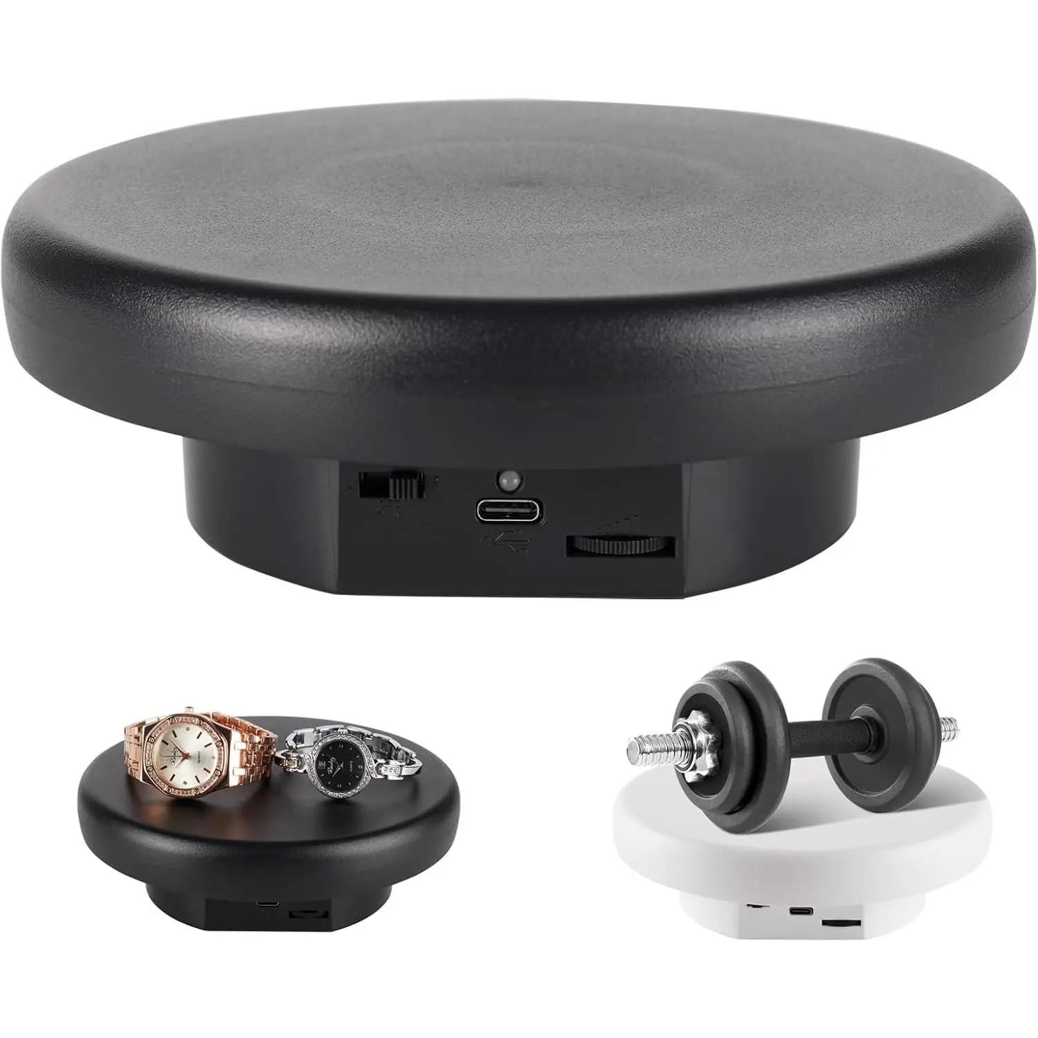 360° Electric Rotating Platform with Type-C Cable, 6.3in / 15lb Motorized Rotating Display for Jewelry Photography Products Live Show Video shoot, Mushroom Rotating Stand for 3D Model Cake Black