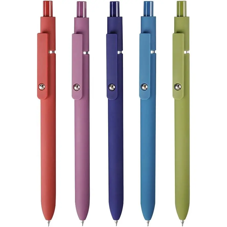 5 count Gel Pens Quick Dry Ink Pens Fine Point 0.5mm Retractable Press Gel Pens Rolling Ball Black Ink Smooth Writing for Office School Student Exercise (Retro)