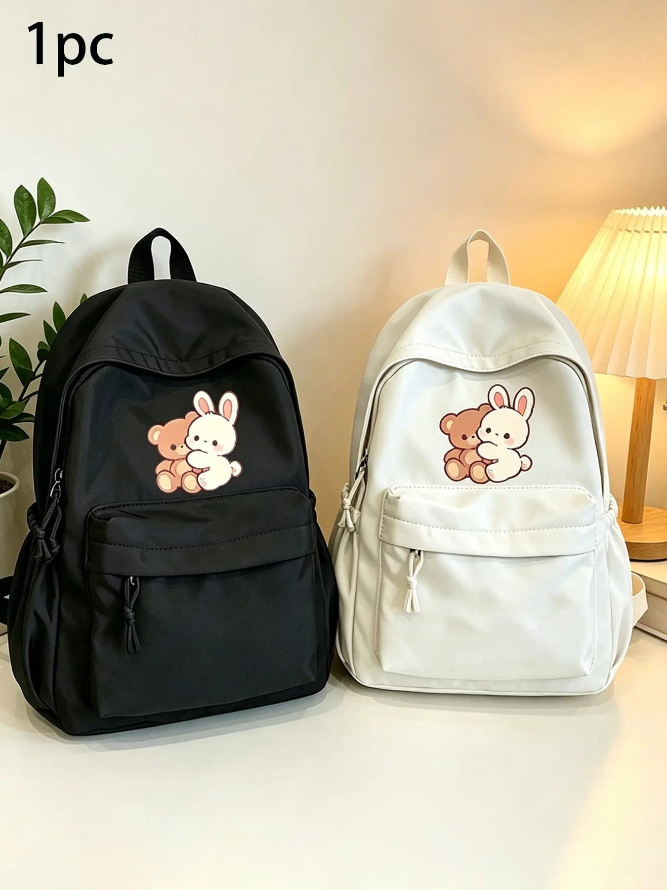 Cute Bunny and Bear Cartoon Backpack, Casual Daypack Backpacks, College Backpack, Nylon Waterproof, Adjustable Straps, Large Capacity, Ideal for School, Work, Daily Use, Gift Ideas
