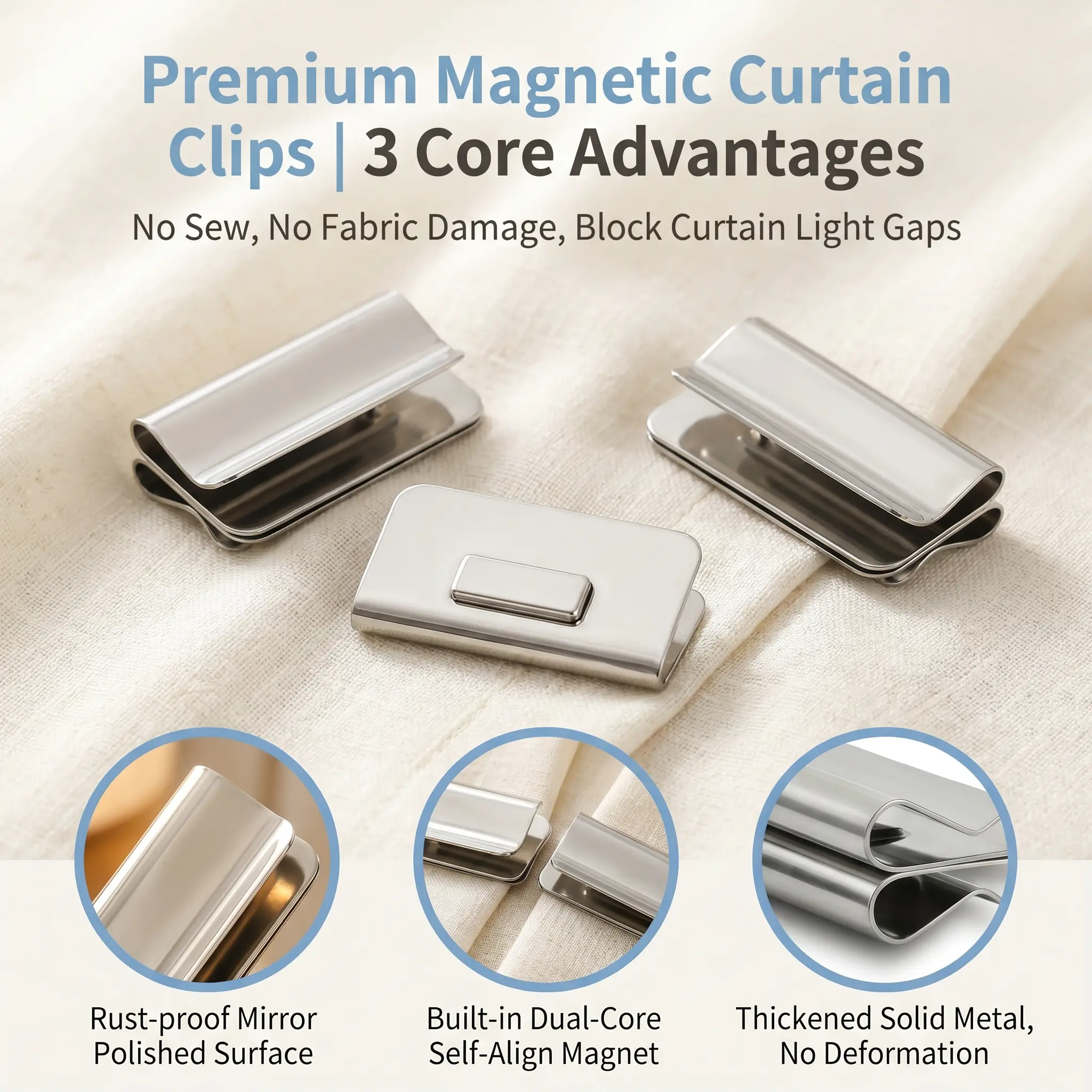10 Pairs Magnetic Curtain Clips - Multi-Use Strong Windproof Tablecloth Clamps, Rustproof Shower Curtain Weights to Prevent Leaks, Reusable No-Damage Fabric Magnet Snaps for Drapes Patio Outdoor Home